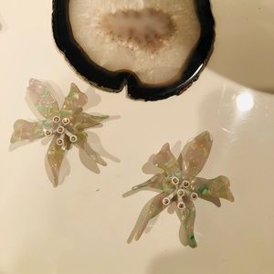 Large Flower Iridescent Enamel Earrings New